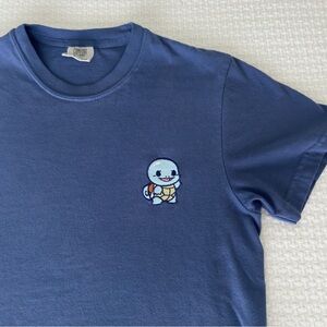 Blue short sleeve tee with embroidered Squirtle, unisex small